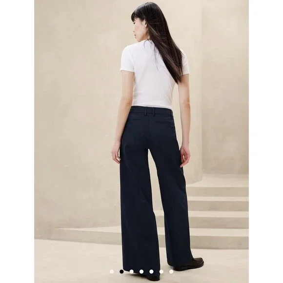 NWT Banana Republic Blue Stretch Cotton High Rise Wide Leg Trousers Pants 8 New